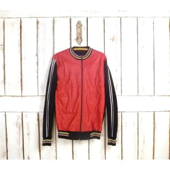 Red and black nylon knit wind breaker jacket - Picture 1 of 5